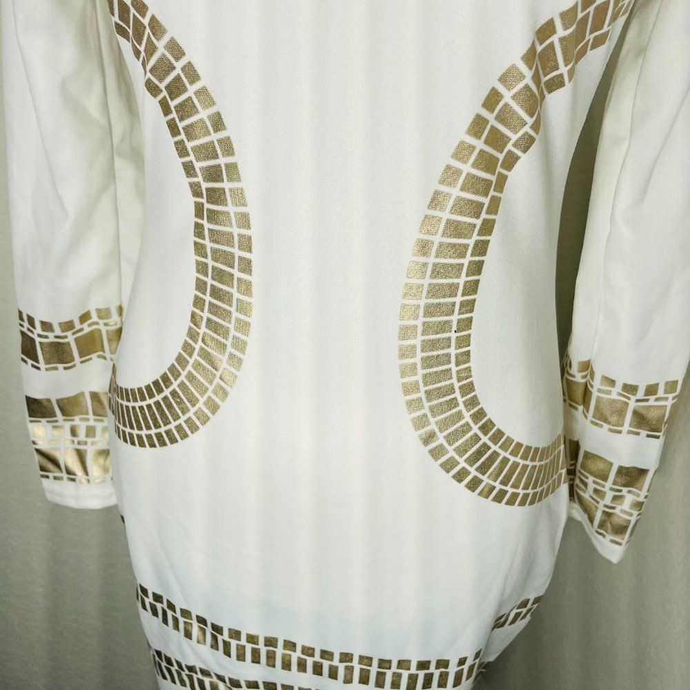 Acevog White Gold Printed Long Sleeve Bodycon Mini Dress S - Picture 5 of 5